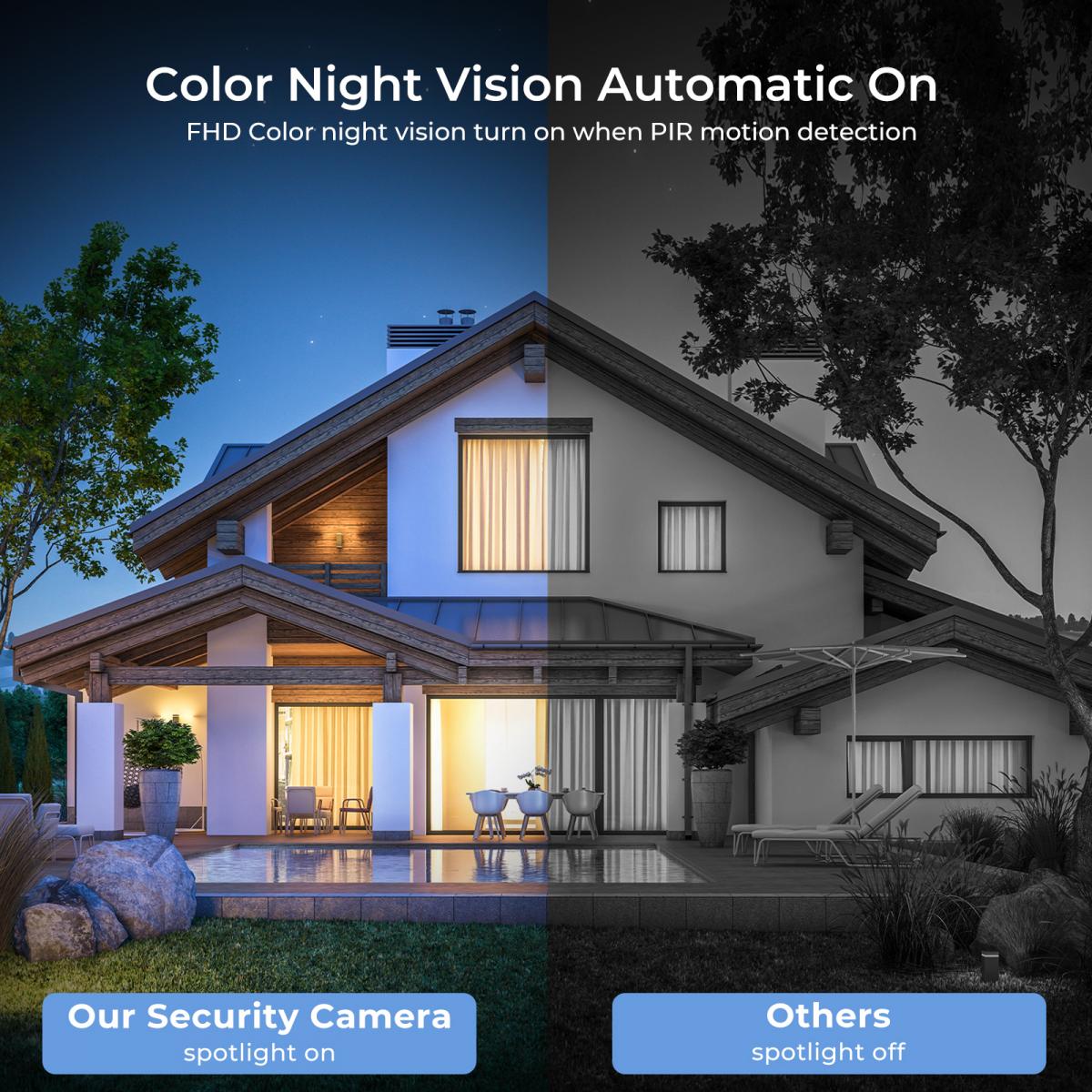 WIFI solar security camera System solar camera PIR human sensor + 2-Way Audio Built-in Battery 9600mAh AI Human Detection 2K Infrared Night Vision 8m/26ft black