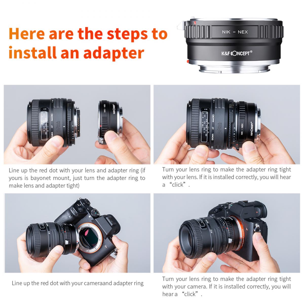 Nikon F Lenses to Sony E Mount Camera Copper Adapter