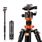 67”/1.7m Aluminum Portable Camera Tripod Travel Tripod 22lbs Load with Detachable Monopod for DSLR, K255A4+BH-28L (old model TM2515M1)