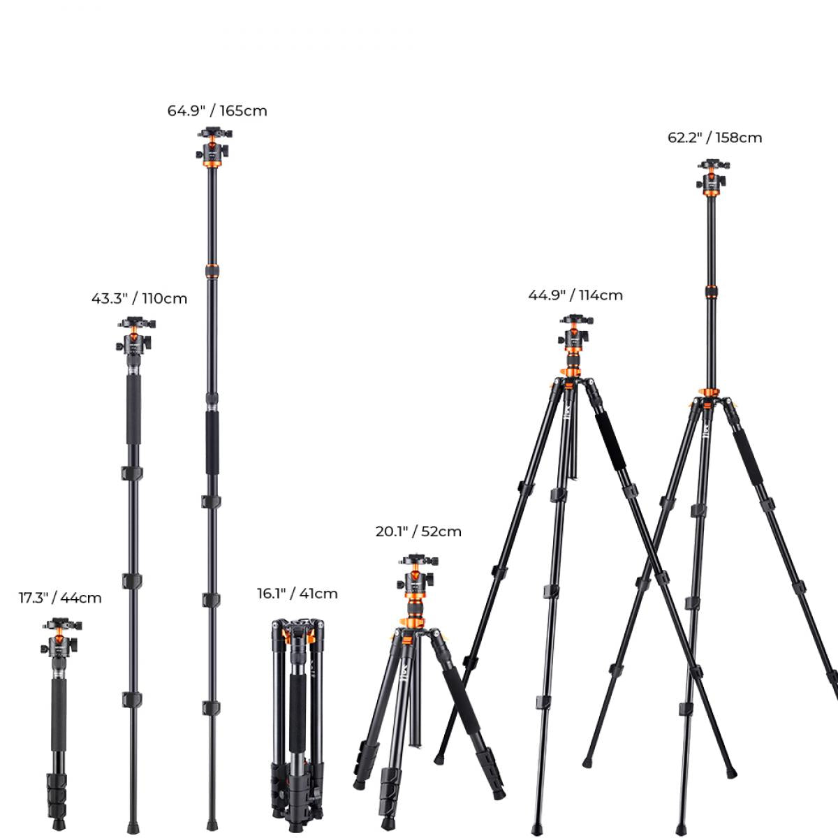 62''/1.6m Aluminum Tripod Detachable Monopod with Quick Release Plate, Ball Head and Compact Travel Carrying Bag SA254M1 for DSLR K254A1+BH-28L (SA254M1)