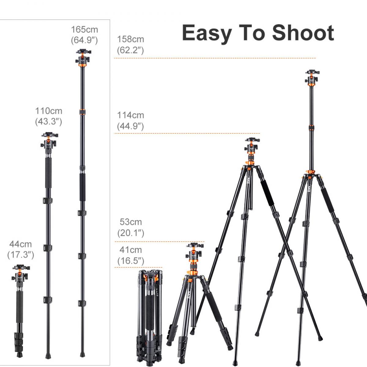 62''/1.6m Aluminum Tripod Detachable Monopod with Quick Release Plate, Ball Head and Compact Travel Carrying Bag SA254M1 for DSLR K254A1+BH-28L (SA254M1)