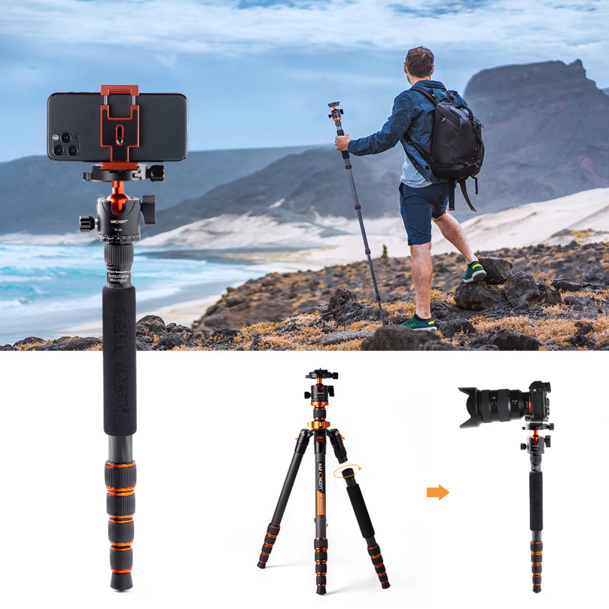 67"/1.7m Carbon Fiber Tripod 22lbs Load Lightweight Travel camera Tripod with Phone Mount for SLR DSLR, D255C4+BH-28L (SA255C1)