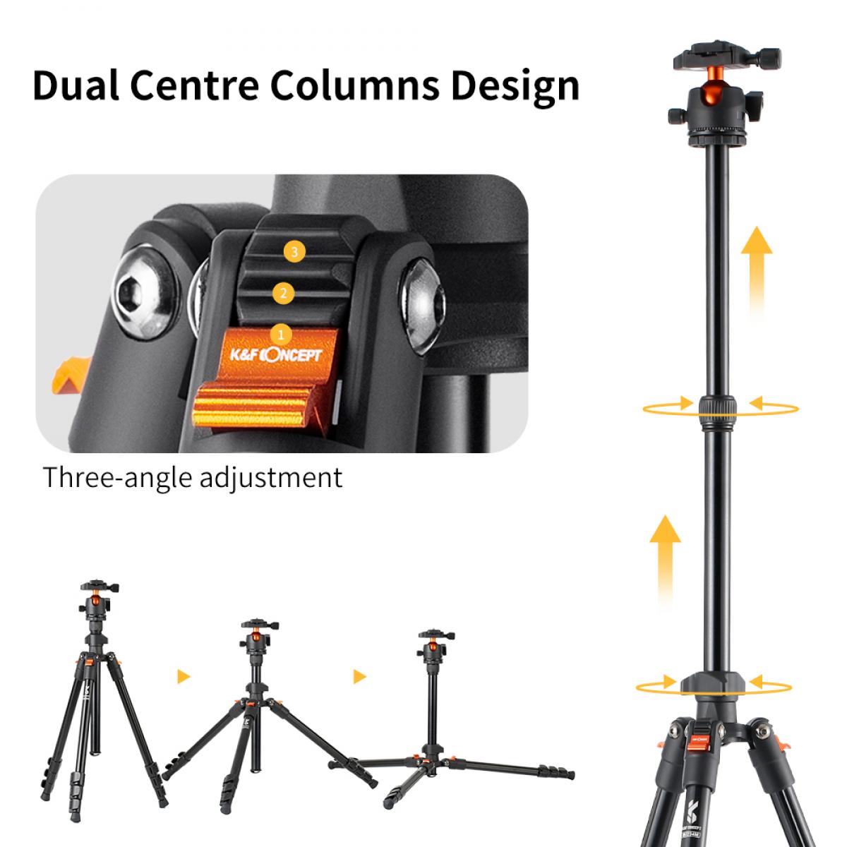 64"/1.6m Lightweight Aluminum Travel Tripod Compact Vlog Camera Tripod Flexible & Portable 17.6lbs/8kg Load with Portable, for DSLR Cameras K234A0+BH-28L