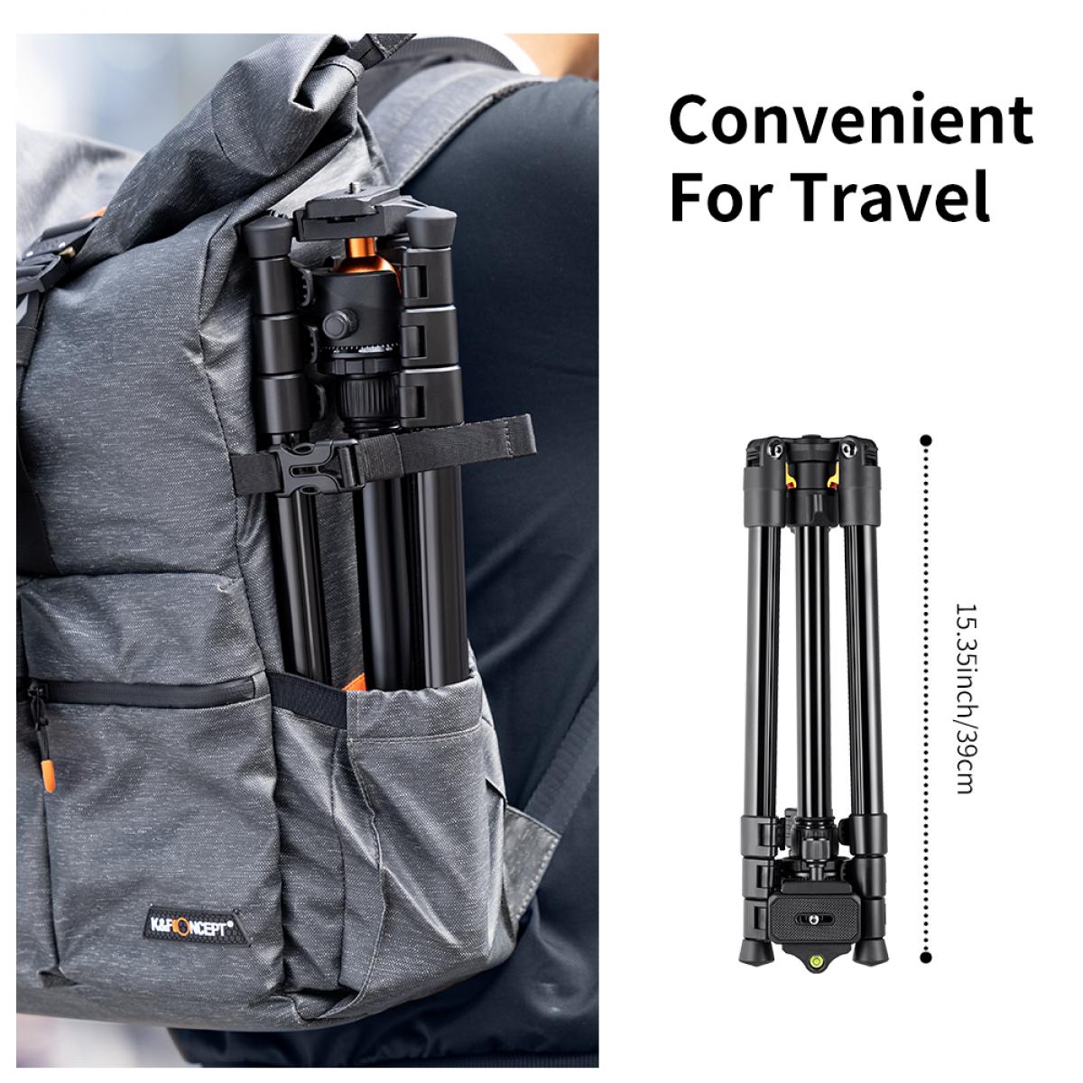 64"/1.6m Lightweight Aluminum Travel Tripod Compact Vlog Camera Tripod Flexible & Portable 17.6lbs/8kg Load with Portable, for DSLR Cameras K234A0+BH-28L