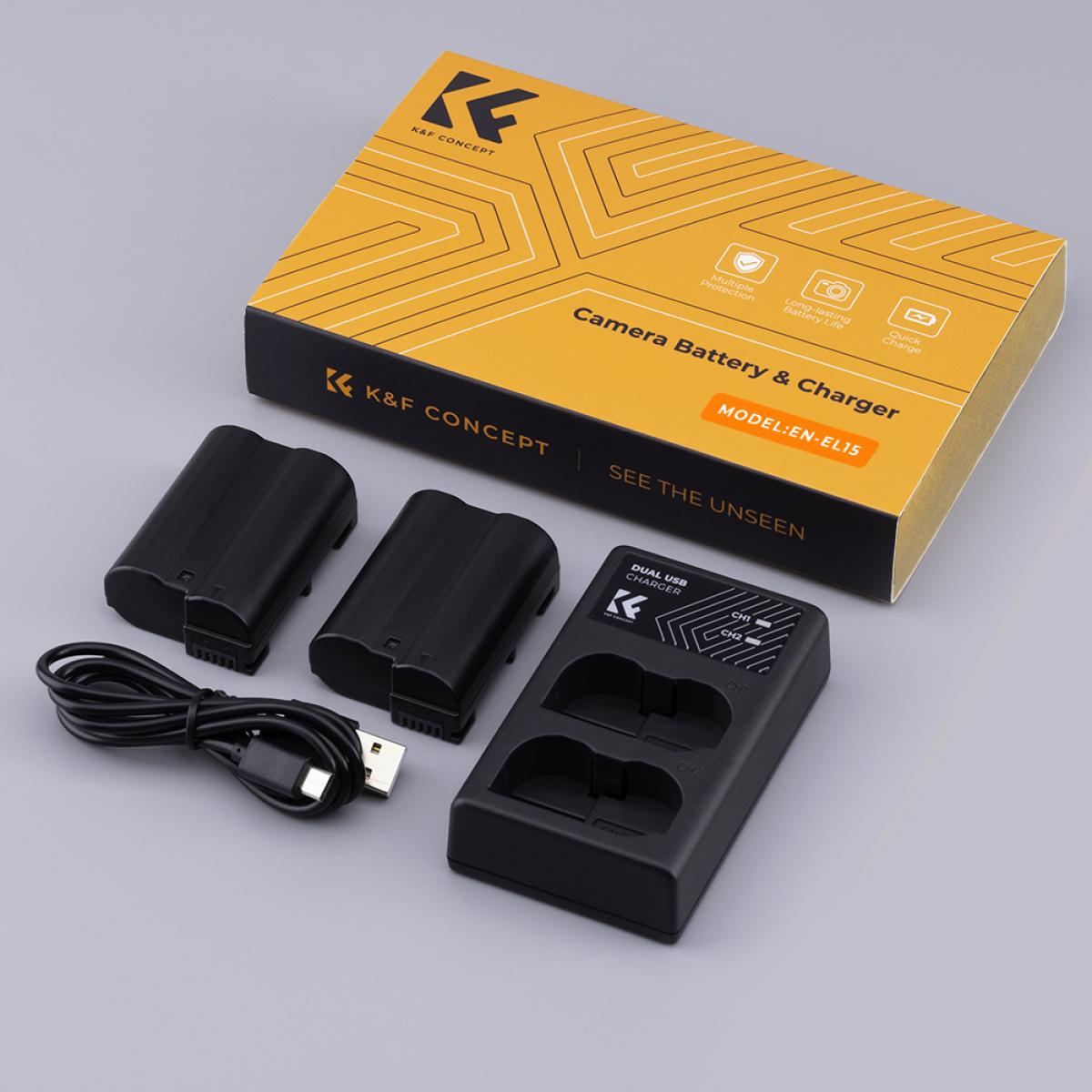 Nikon EN EL15 Battery rechargeable 2 pcs dual slot battery charger kit,Camera Battery compatible with Nikon D7000, D7100, D7200, D750, D850, D810, D800, D800E, D750, D610, D600, D500, 1 V1,Shipping country: USA/UK/Canada/EU