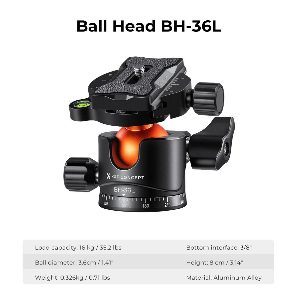 67”/1.7m Aluminum Video Camera Tripod Transverse Center Column 35lbs/16KG Load Capacity Portable Monopod with 36mm Ball Head Quick Release Plate, for Travel and Work T255A4+BH-36L