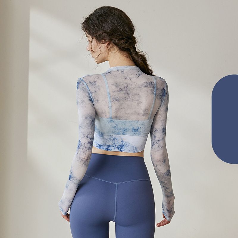 Cloud-smudged mesh panels faux two long sleeves