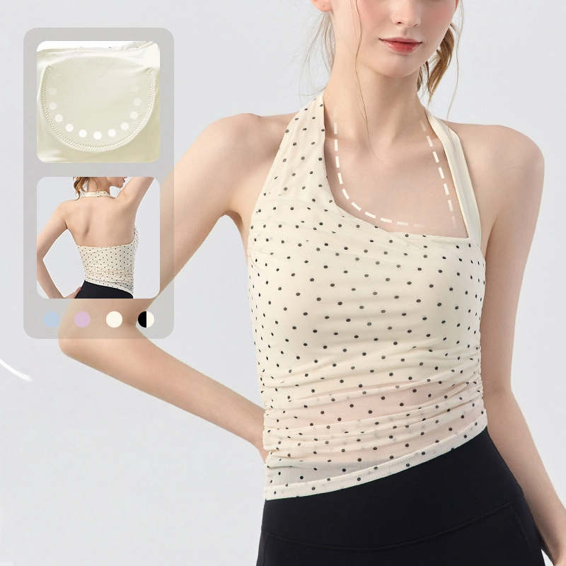 Design polka dot halterneck training fitness back bra