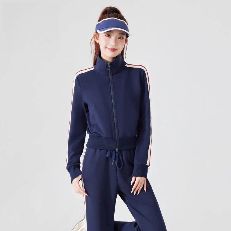 Striped casual stand-up collar sports jacket