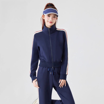 Striped casual stand-up collar sports jacket