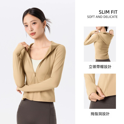 Fleece warm slim fits hooded yoga jacket