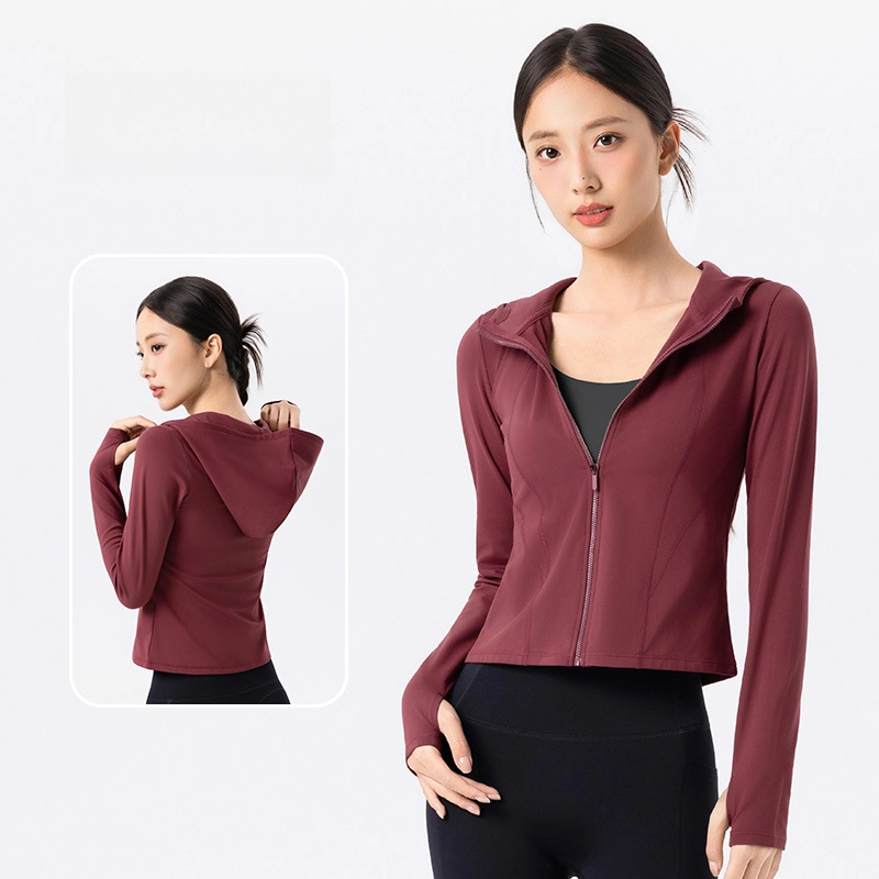 Fleece warm slim fits hooded yoga jacket