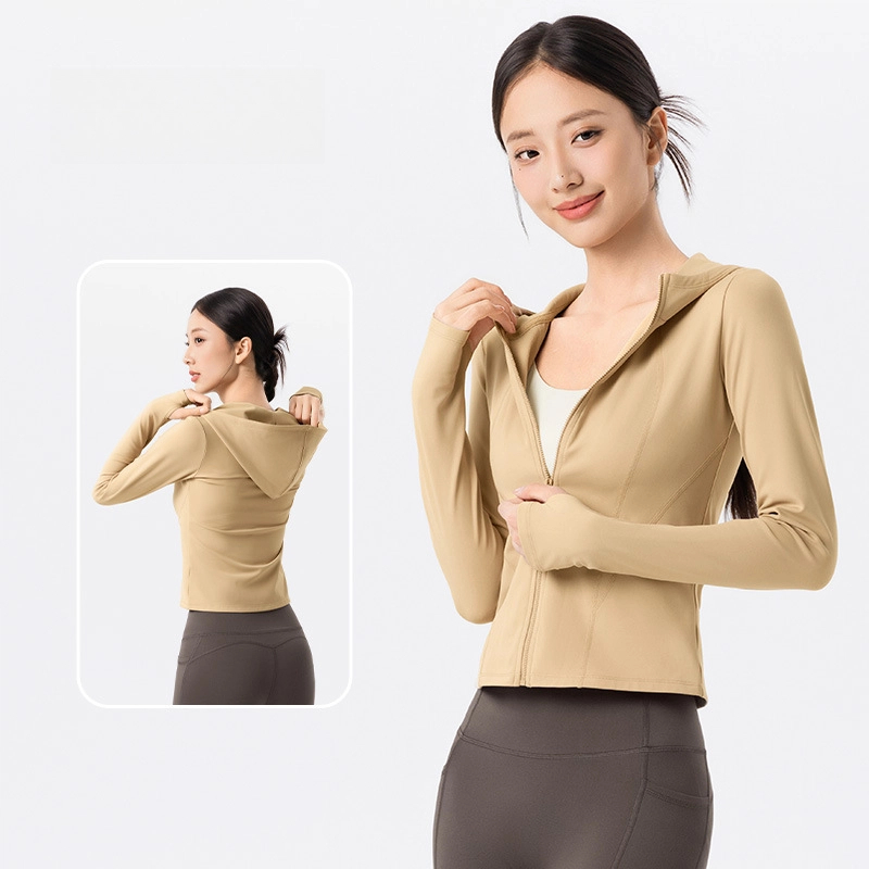 Fleece warm slim fits hooded yoga jacket