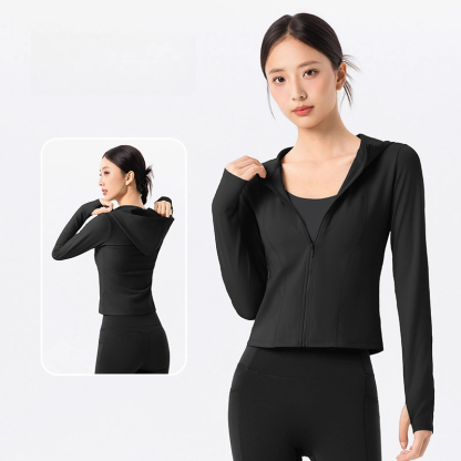 Fleece warm slim fits hooded yoga jacket