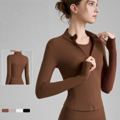 New tight height elastic collar threaded yoga jacket