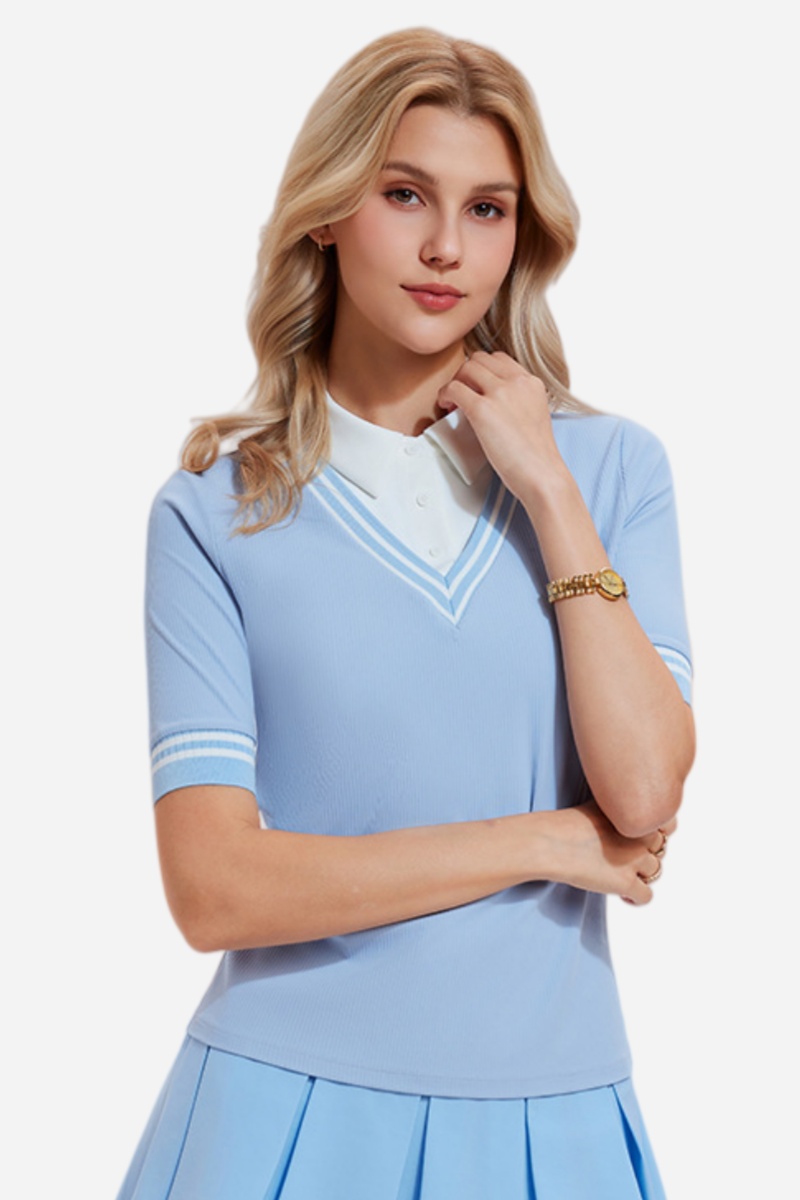 Collegiate fake two high-elastic slim-fitting tennis tops