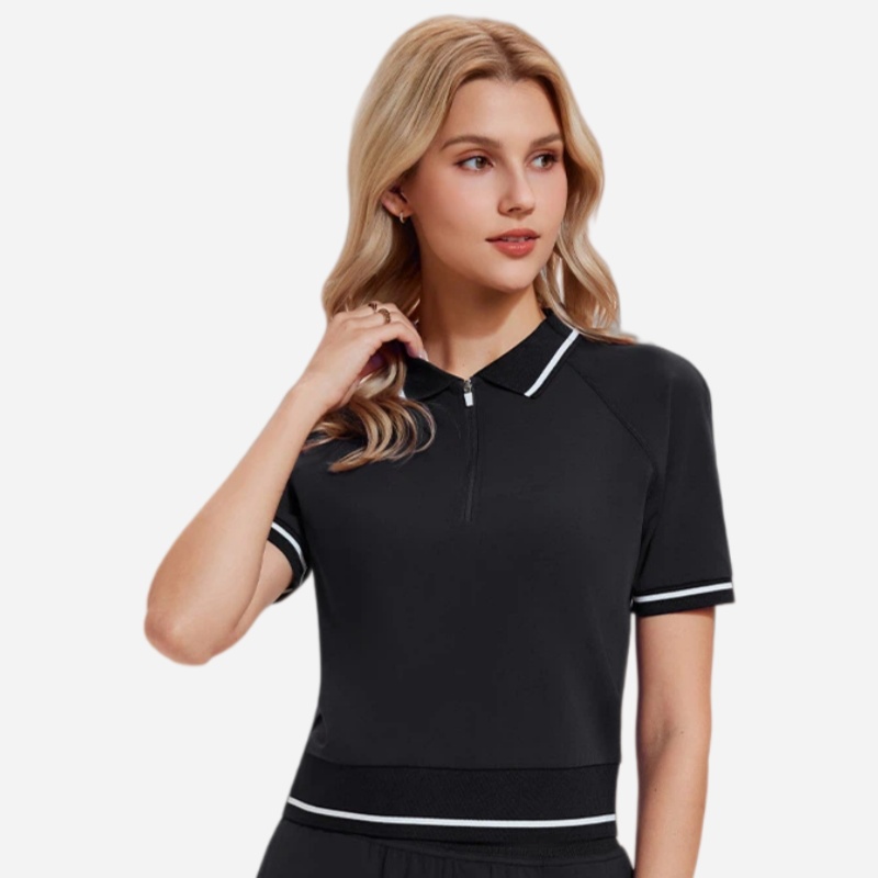 Golf Tennis Half Zip Short Sleeve POLO Shirt