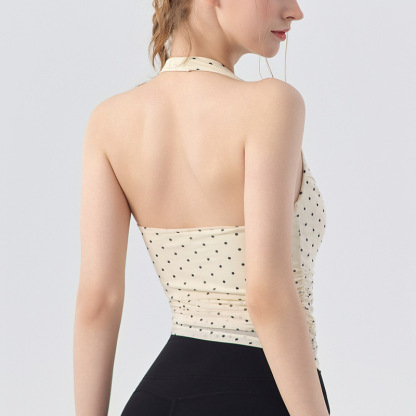 Design polka dot halterneck training fitness back bra