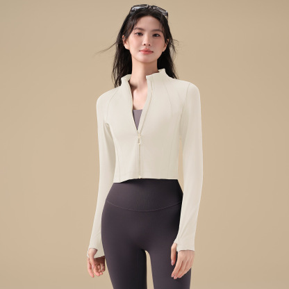 Stand up collar zipper waist sports running training fitness long sleeves