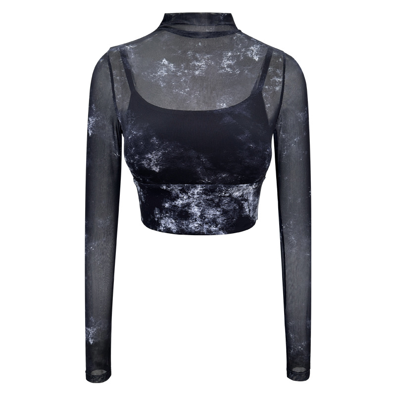 Cloud-smudged mesh panels faux two long sleeves