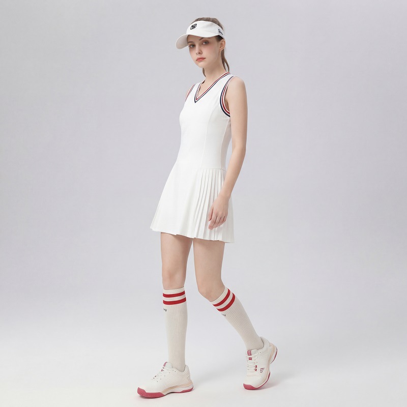 White V-neck quick-drying breathable tennis dress set
