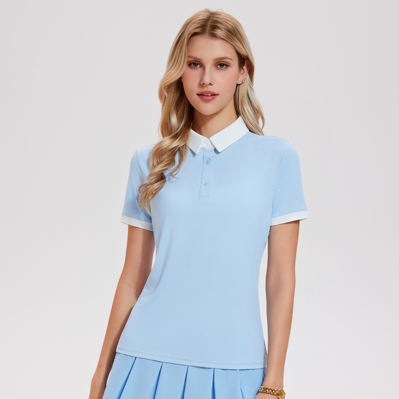 Collegiate light luxury contrast lapel short-sleeved T-shirt