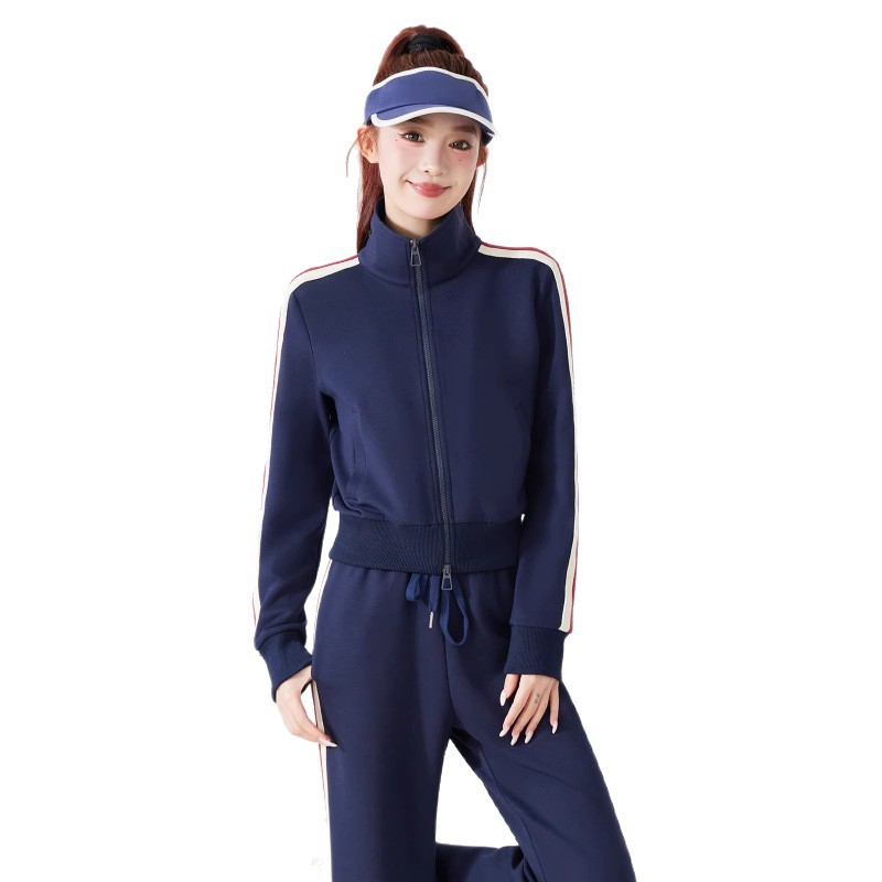 Striped casual stand-up collar sports jacket