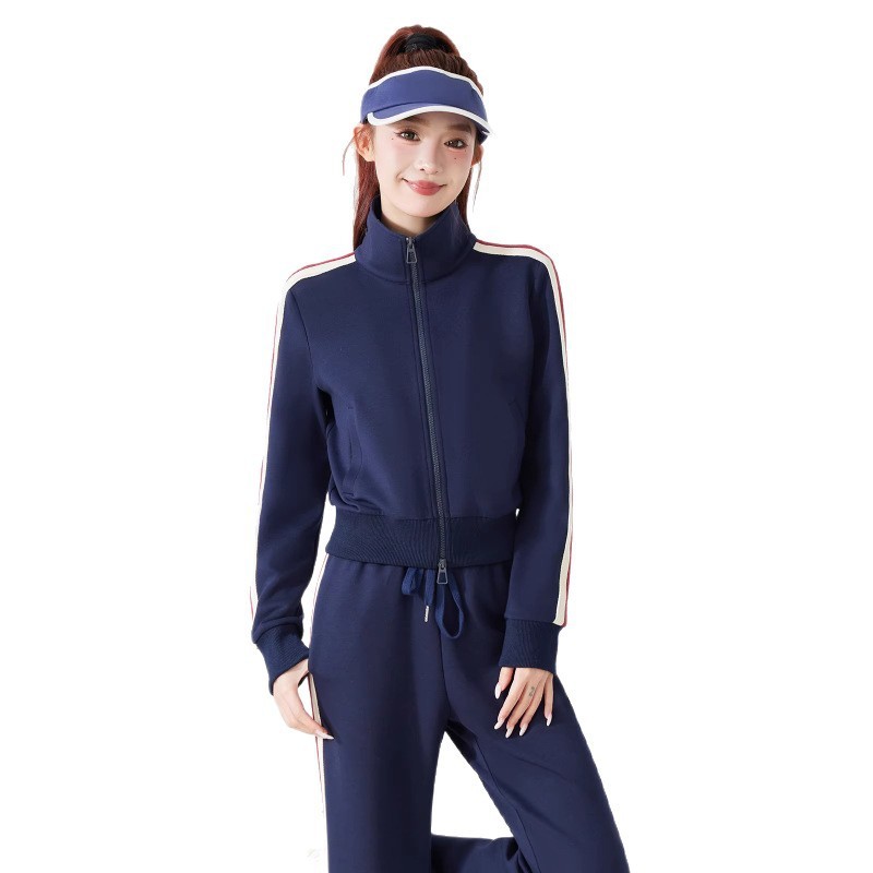 Striped casual stand-up collar sports jacket