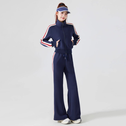 Striped casual stand-up collar sports jacket