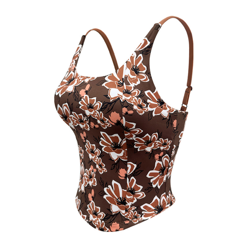 A bare-feeling high-strength shock-absorbing skinny suspender floral bra