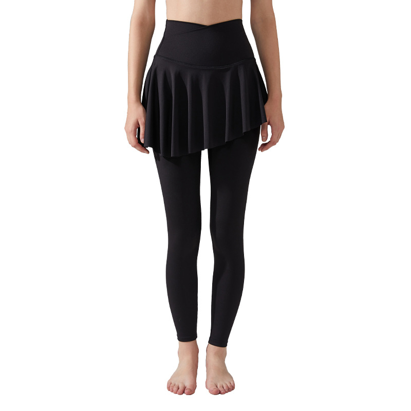 Fake two high-waisted hip-lifting skinny quick-drying trousers