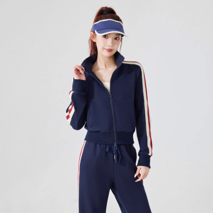 Striped casual stand-up collar sports jacket