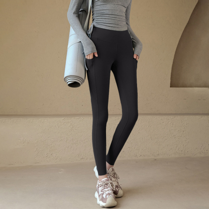 Nude high-waisted skinny trousers