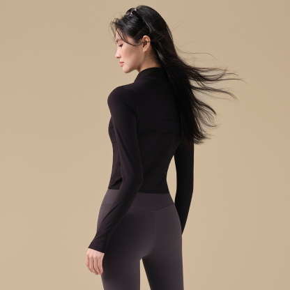 Stand up collar zipper waist sports running training fitness long sleeves