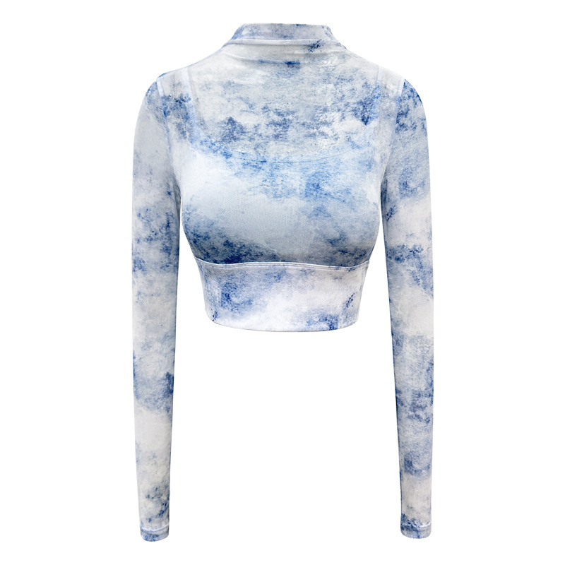 Cloud-smudged mesh panels faux two long sleeves