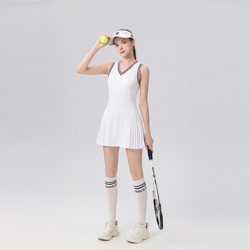White V-neck quick-drying breathable tennis dress set