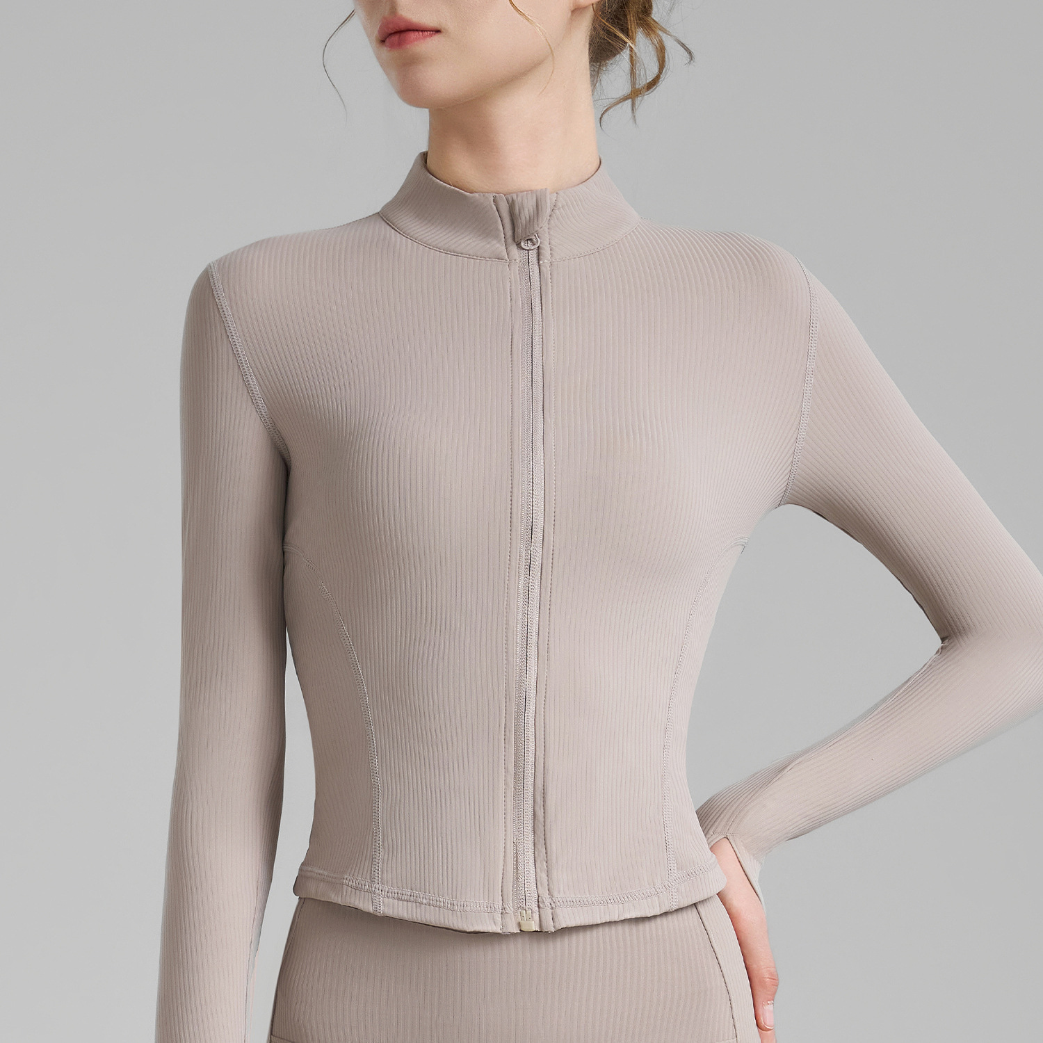 New tight height elastic collar threaded yoga jacket