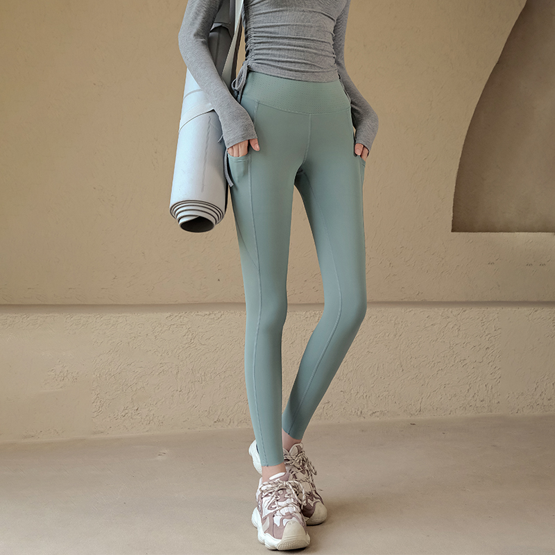 Nude high-waisted skinny trousers