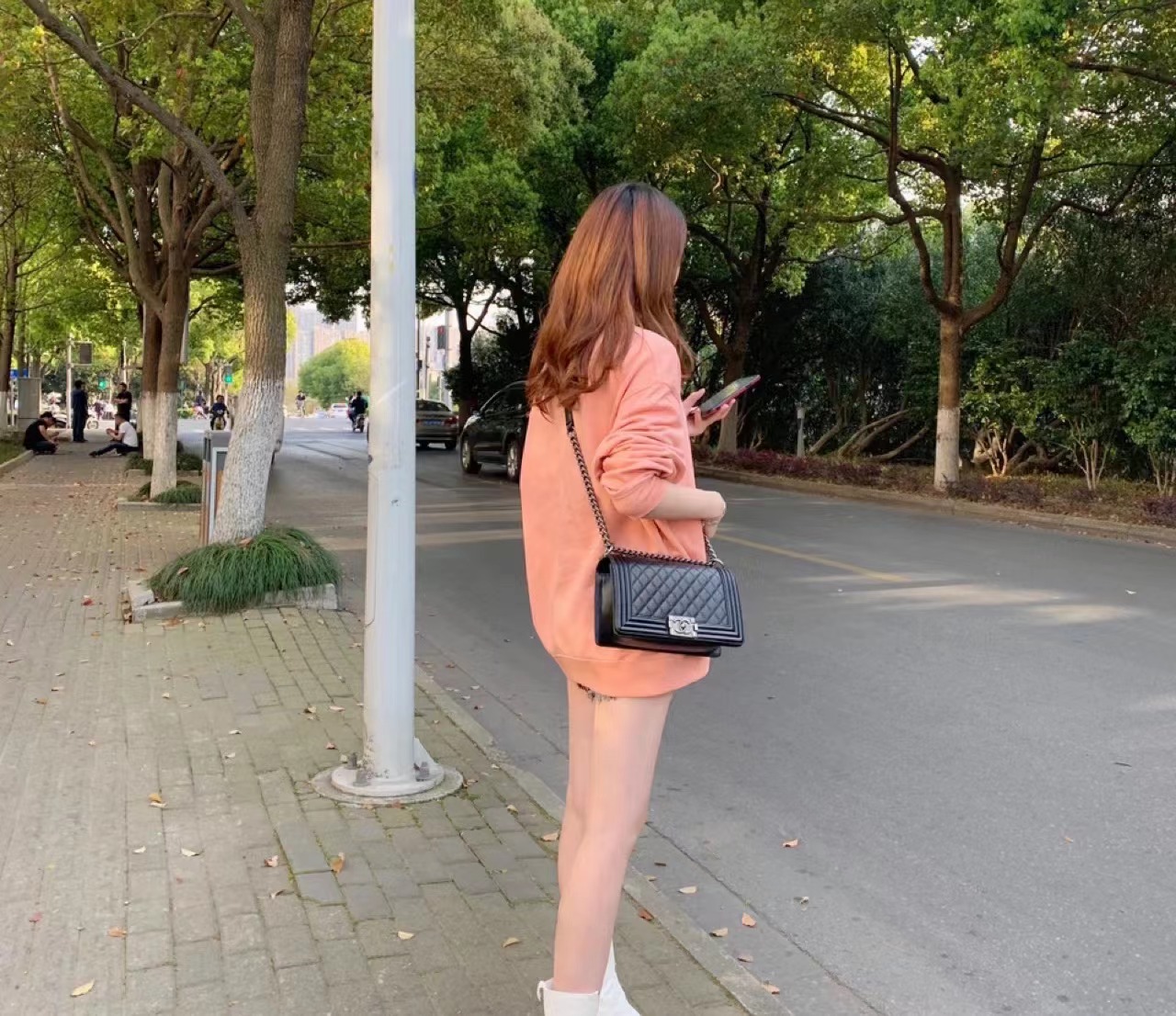 (シャネル )ボーイキャビアスキンショルダBAG LEBOY 2size