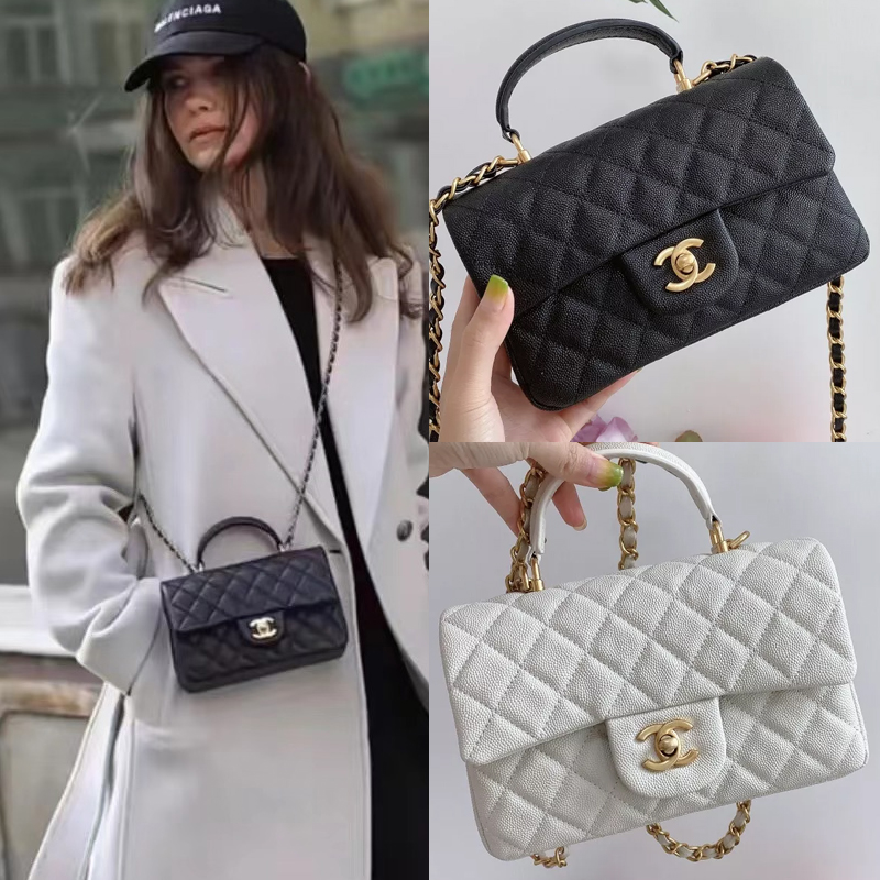 【シャネル】新作人気の斜め掛け cf mini handle 20cm グレインド カーフスキン -2色