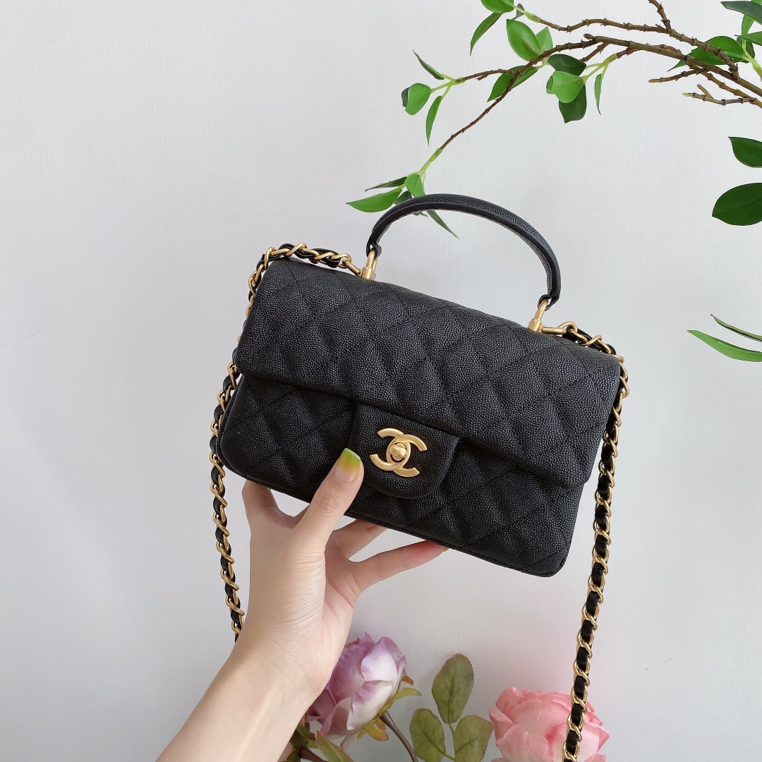 【シャネル】新作人気の斜め掛け cf mini handle 20cm グレインド カーフスキン -2色