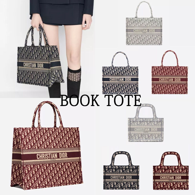 【ディオール】◆人気 BOOK TOTE 定番柄刺繍 トートバッグ-3 sizes