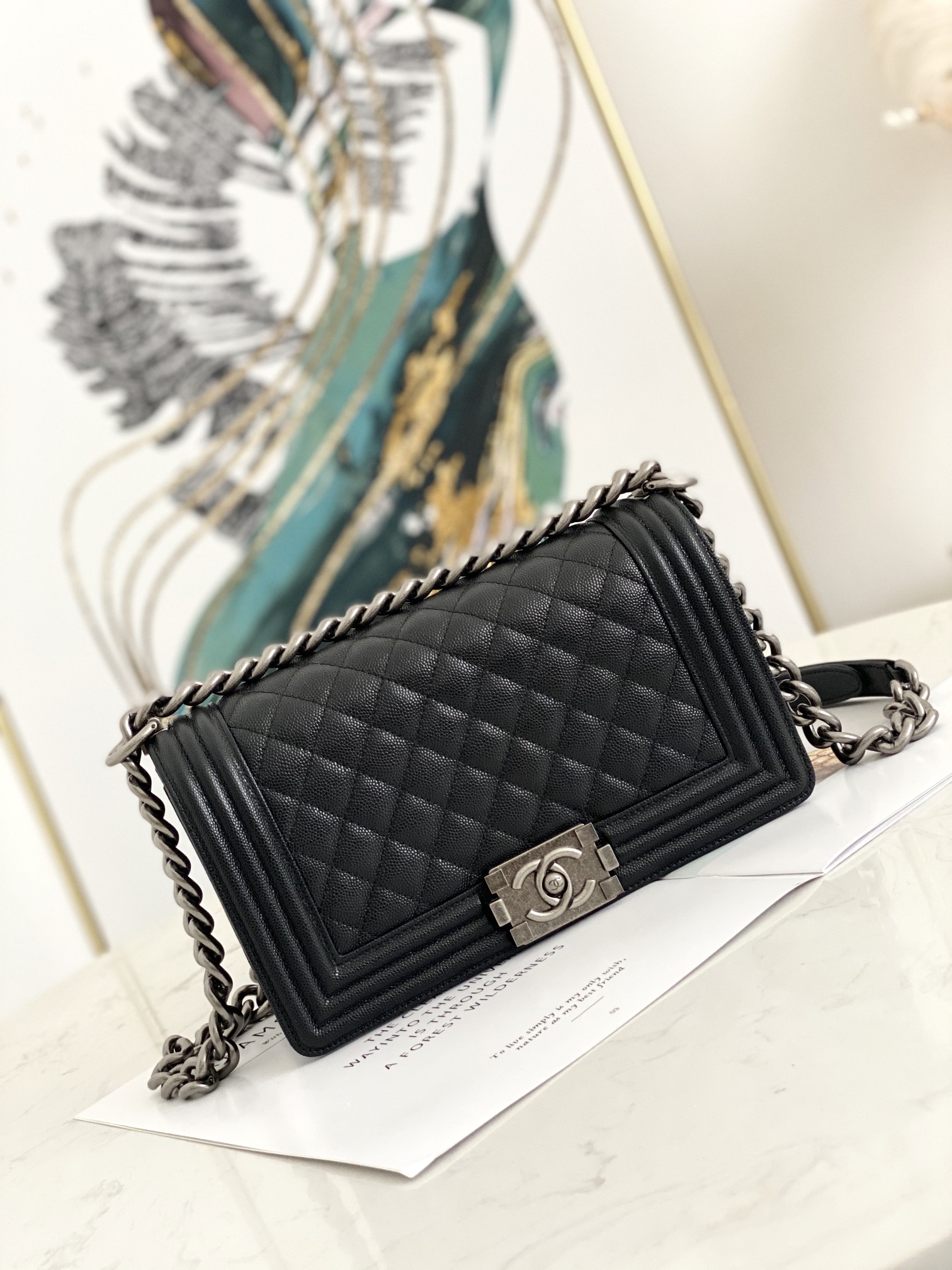 (シャネル )ボーイキャビアスキンショルダBAG LEBOY 2size