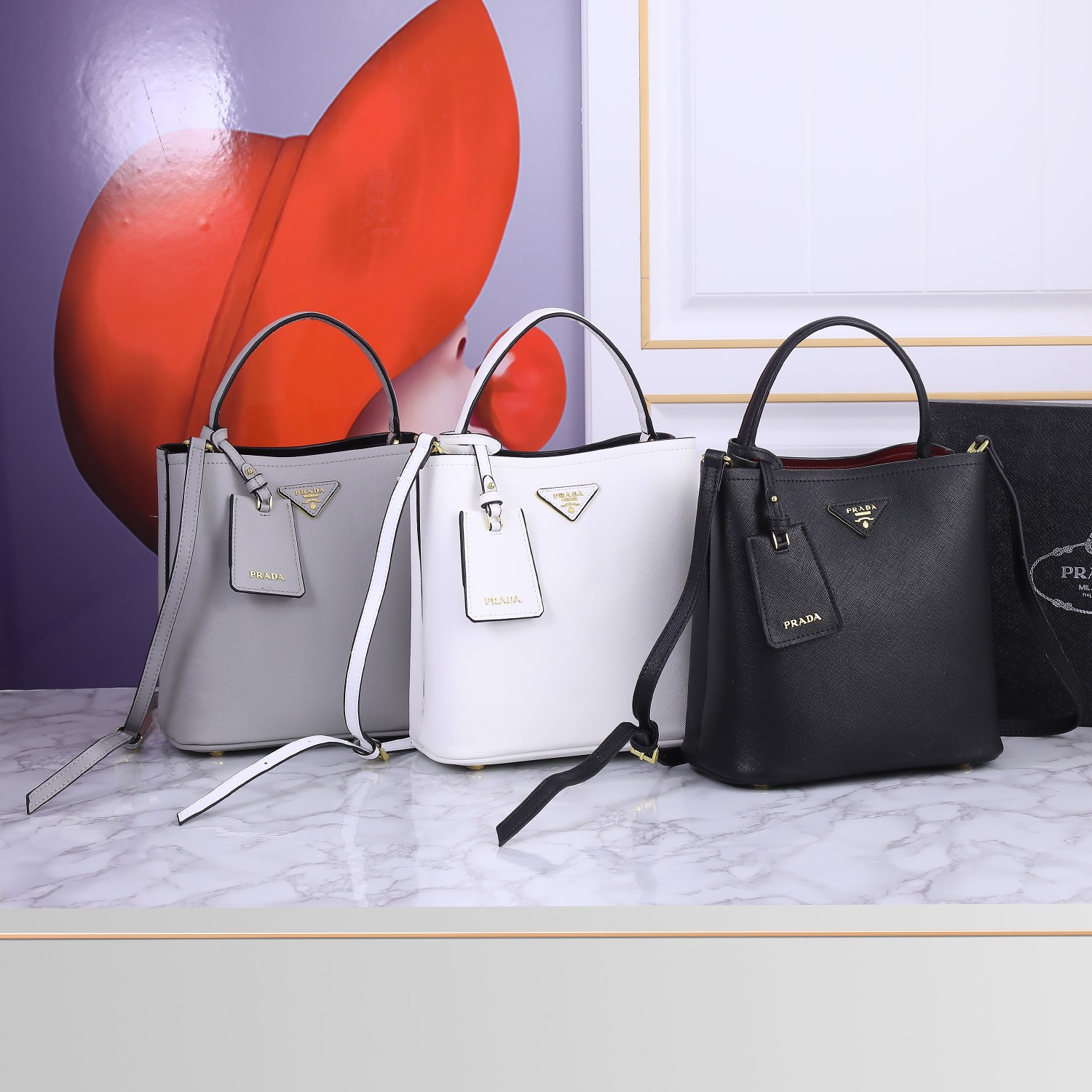 【PRADA】  DOUBLE BUCKET  サイズ: 23*23*13 cm -3色
