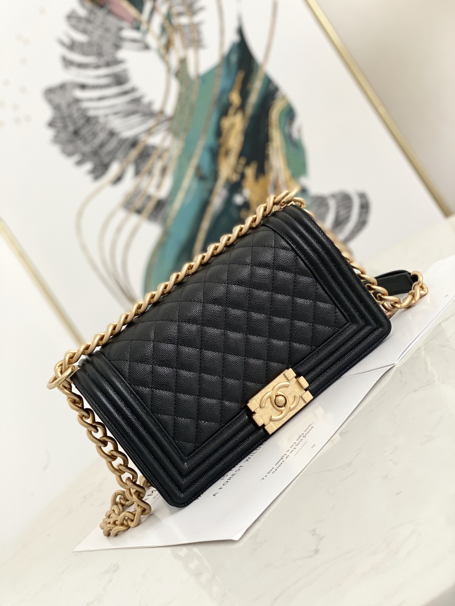 (シャネル )ボーイキャビアスキンショルダBAG LEBOY 2size