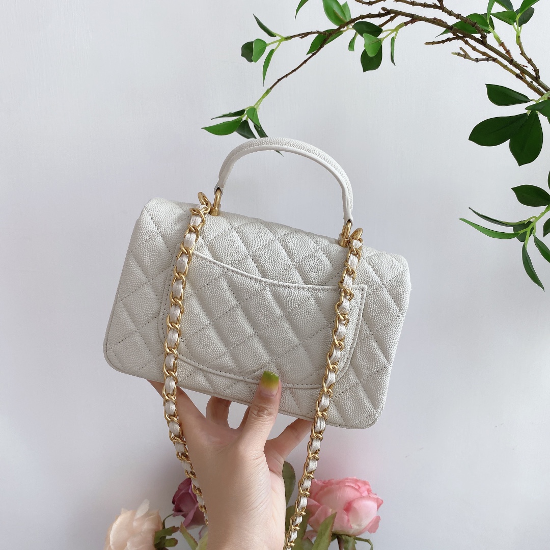 【シャネル】新作人気の斜め掛け cf mini handle 20cm グレインド カーフスキン -2色