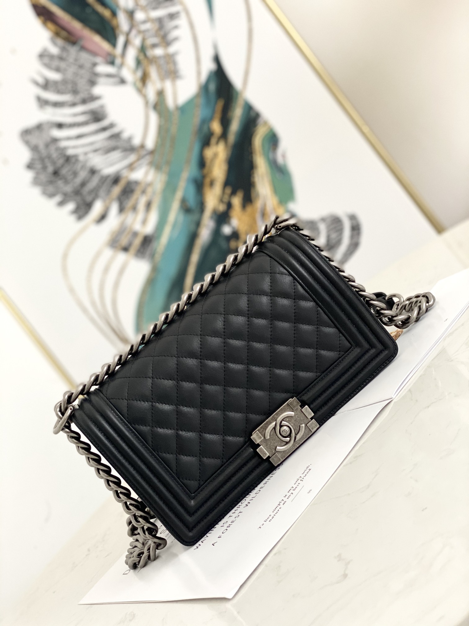 (シャネル )ボーイキャビアスキンショルダBAG LEBOY 2size