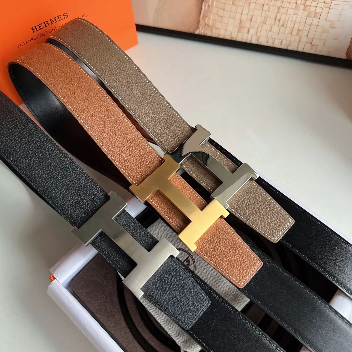 【Hermès】 メンズ  幅：3.8CM 長：105-125CM  -3色
