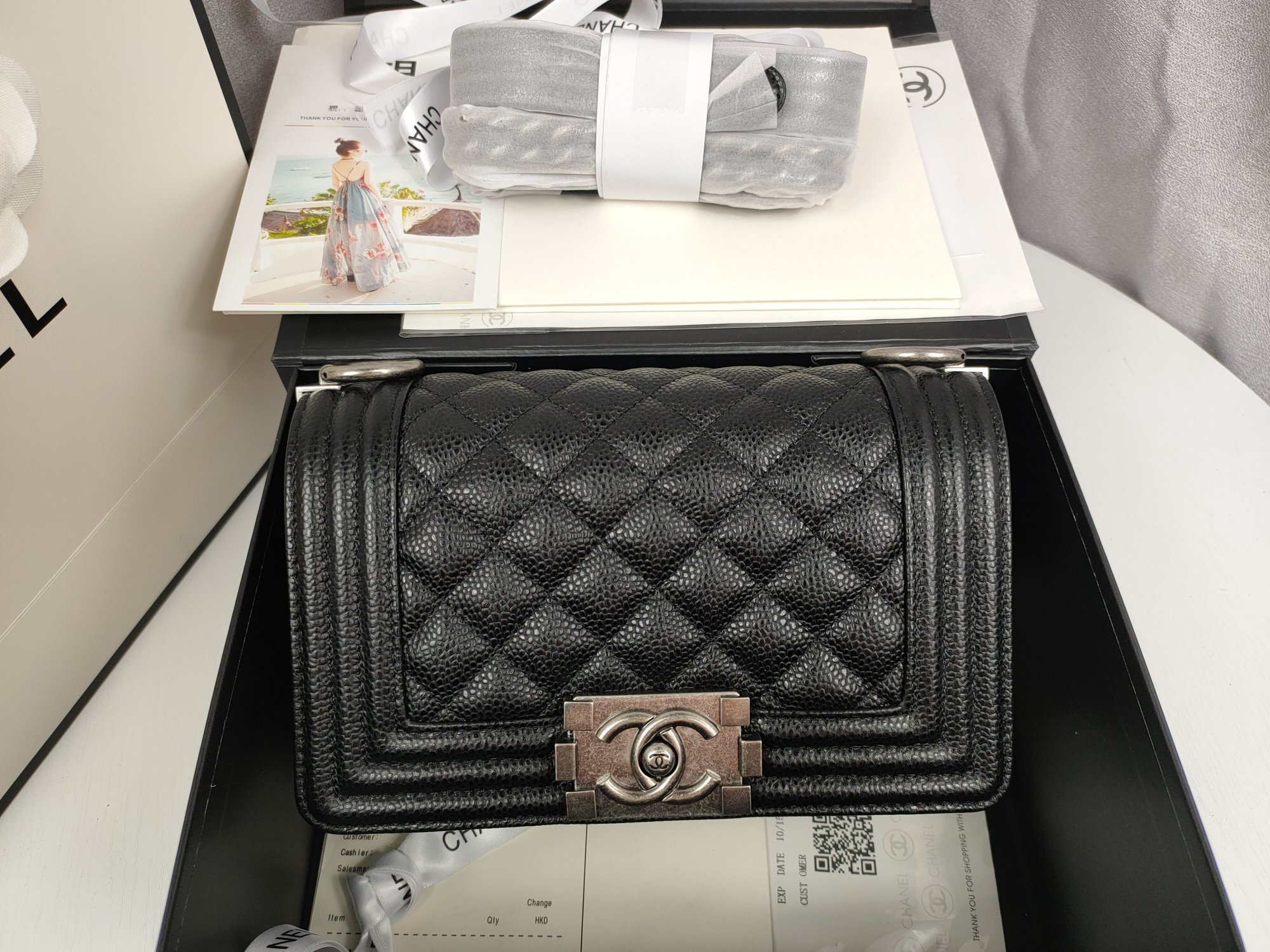 (シャネル )ボーイキャビアスキンショルダBAG LEBOY 2size