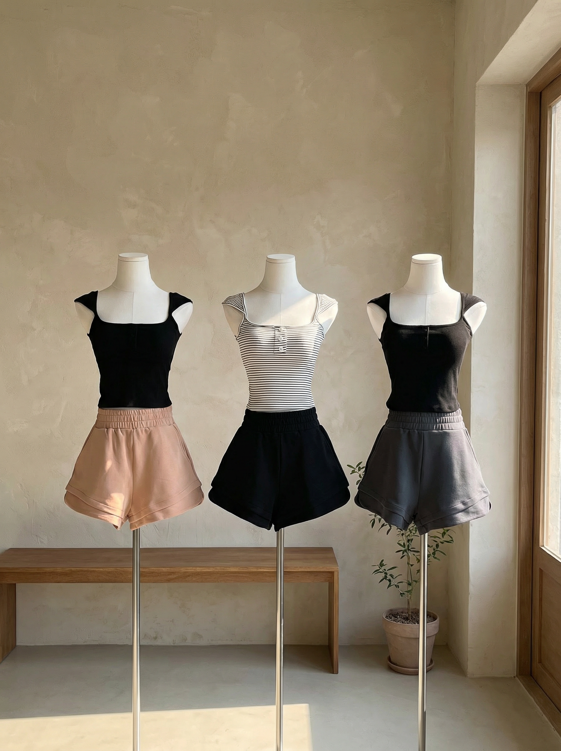 日常百搭款微笑设计高腰短裤 (P40239)